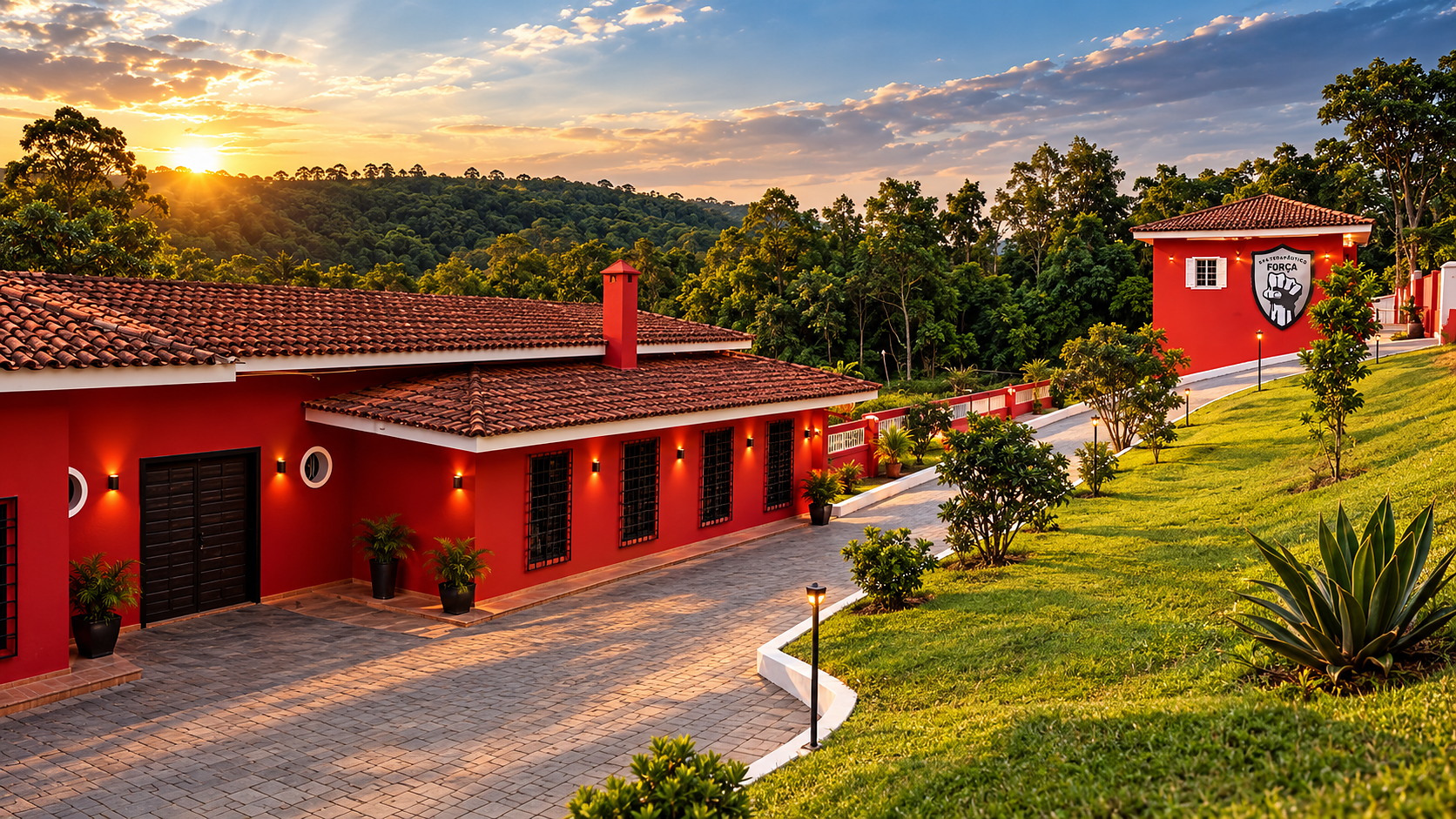 Vista panorâmica da Unidade Cotia do SPA Terapêutico Força ao pôr do sol